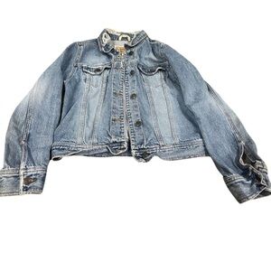 Hollister denim jacket for women, size L. Distressed and frayed. Cute!